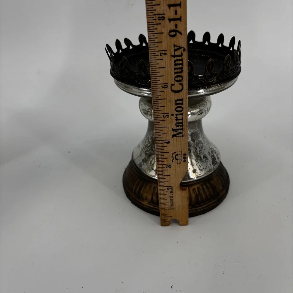 Pottery Barn Candle Holder Set Silver Mercury Glass Vintage Metal 3pc